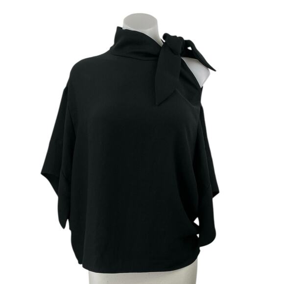 IRO Tops - IRO Women Black Cutout Tie Neck Bow Relaxed Long Sleeve Poncho Blouse Top Size 6